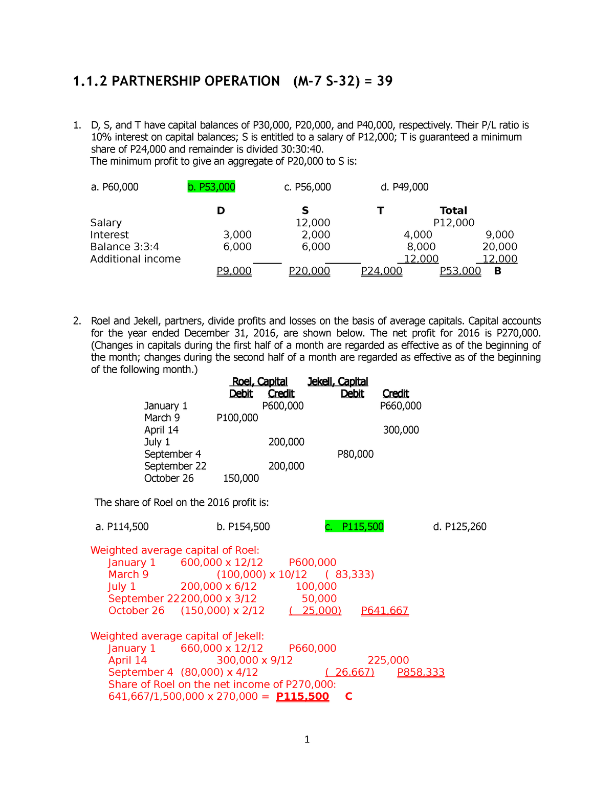 Act Fr Prtnrshps Lesson 1 1 1 PARTNERSHIP OPERATION M 7 S 32 39 D 