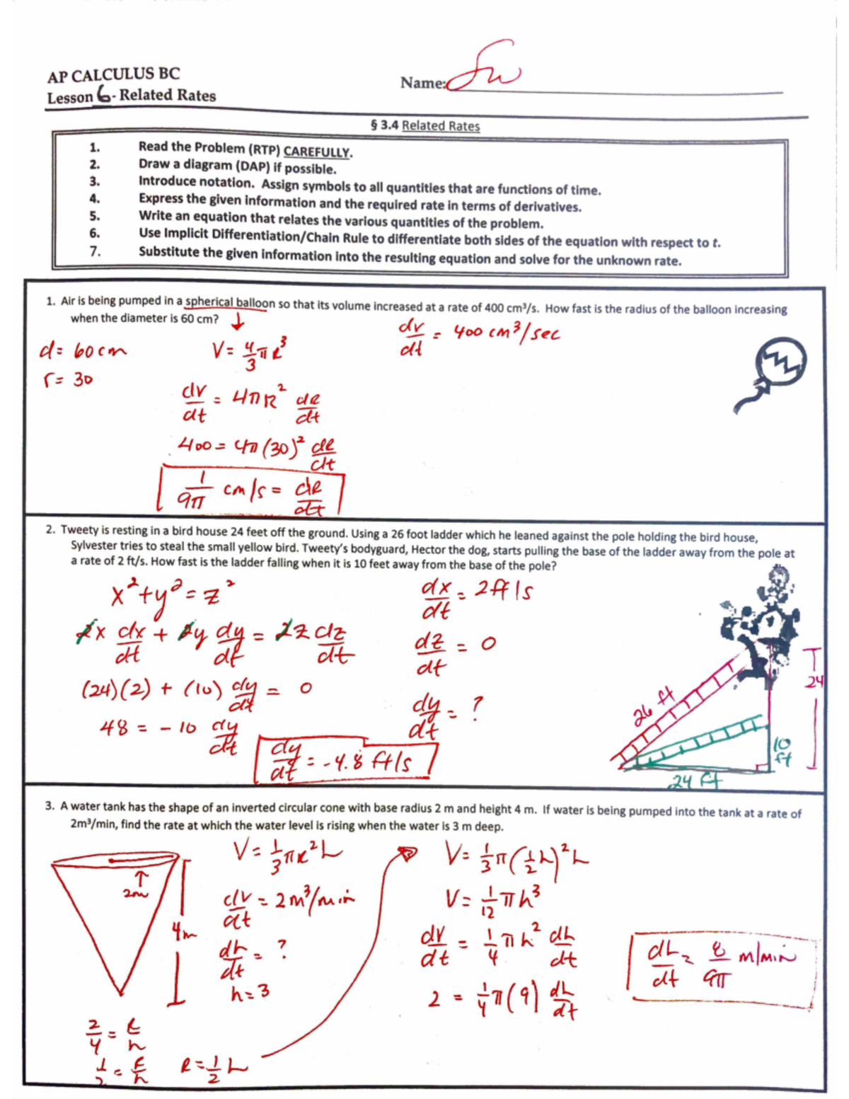 Unit+1+Lesson+6+Related+Rates+Key - MATH 315 - Studocu