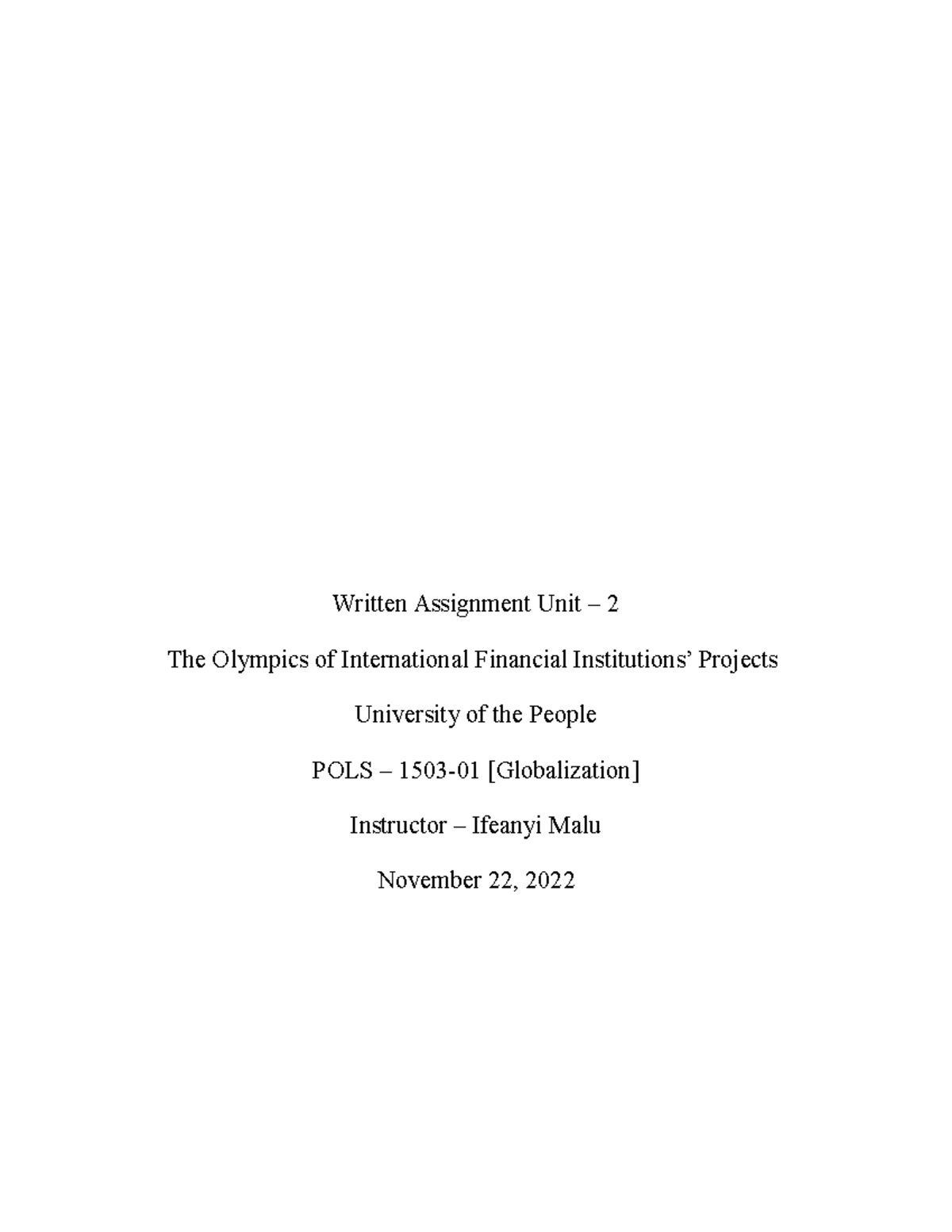 Wa Unit 2 Pols 1503 Written Assignment Unit 2 The Olympics Of International Financial Wa Unit 2 Pols 1503 Written Assignment Unit 2 The Olympics Of International Financial