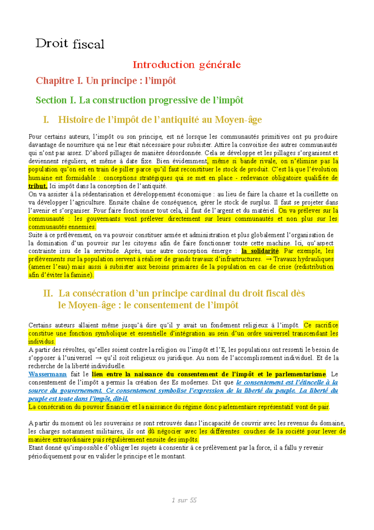 Cours de droit fiscal - 1 sur 55 Droit fiscal Introduction générale ...