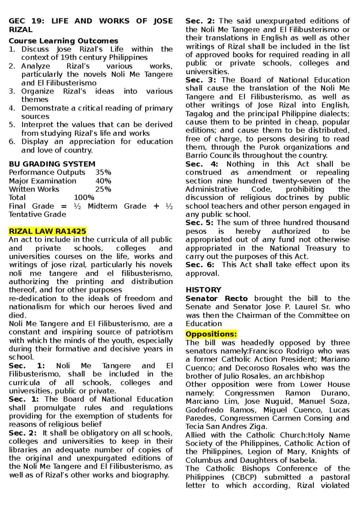 The Rizal law w - GEC 19: LIFE AND WORKS OF JOSE RIZAL Course Learning ...