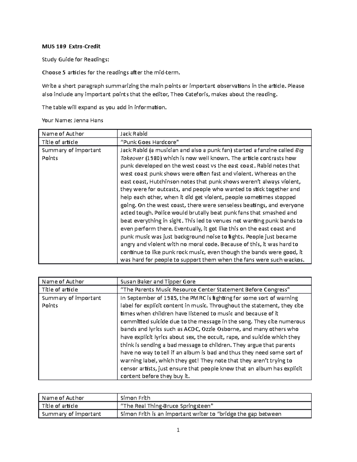 Hans - music - MUS 109 Extra-Credit Study Guide for Readings: Choose 5 ...