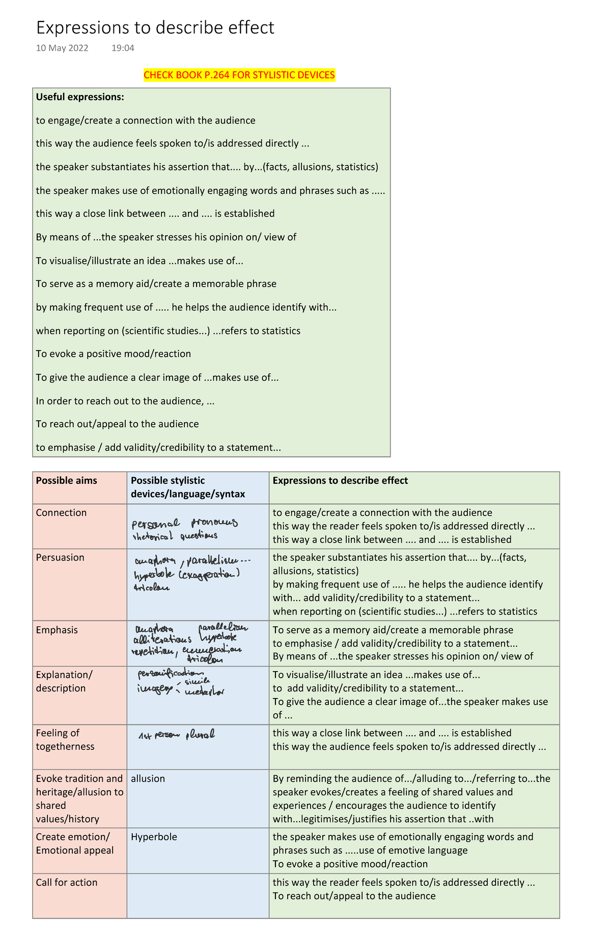 Expressions to describe effect - CHECK BOOK P FOR STYLISTIC DEVICES ...
