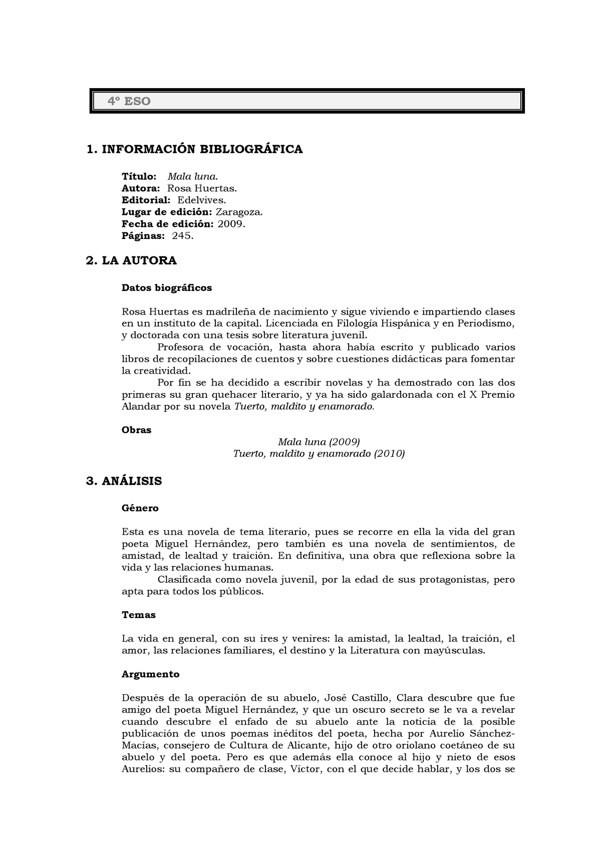Resumen .Mala Luna de Rosa Huertas PDF, PDF, Madrid