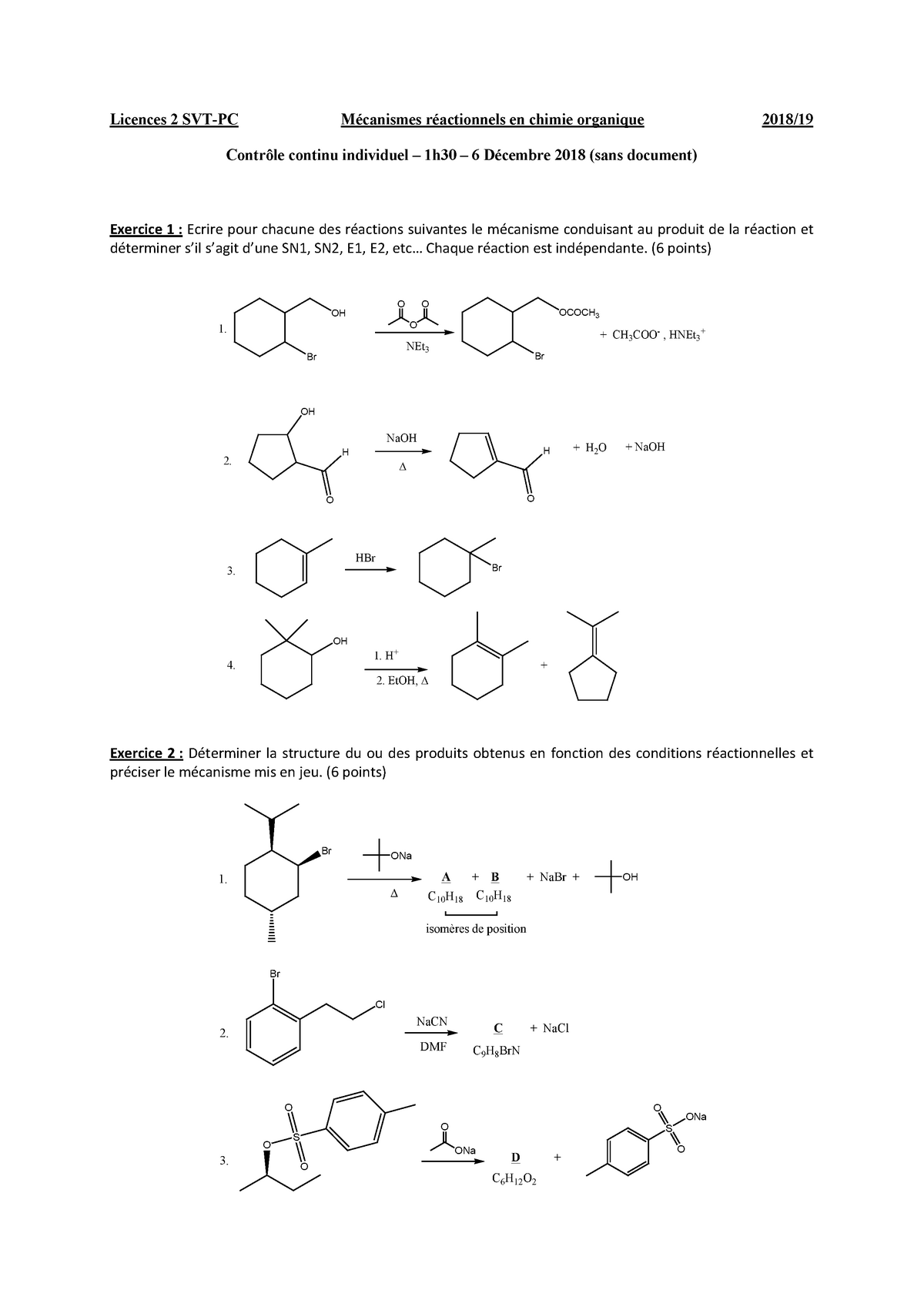 Examen D Cembre Questions Licences Svt Pc M Canismes R Actionnels En Chimie