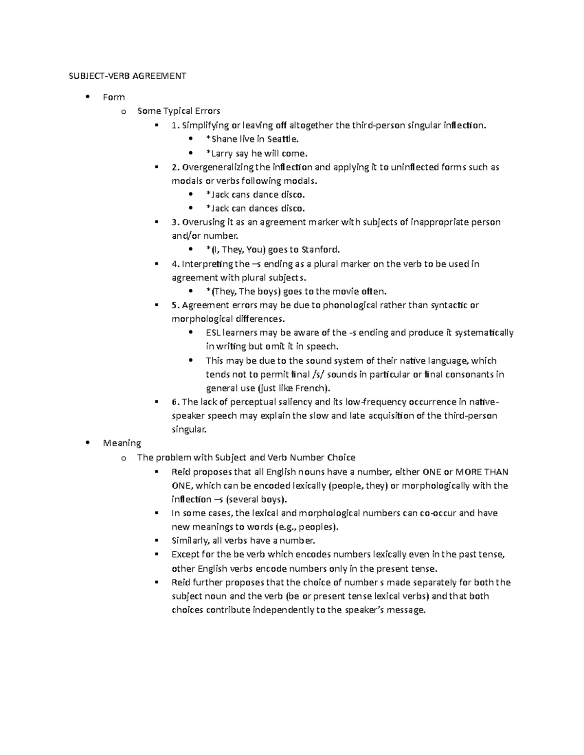 Subject VERB Agreement Common Errors - SUBJECT-VERB AGREEMENT Form o ...