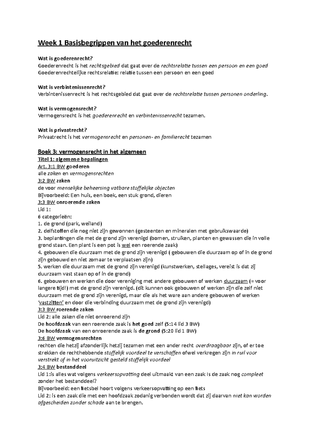 Samenvatting Goederenrecht - Week 1 Basisbegrippen Van Het ...