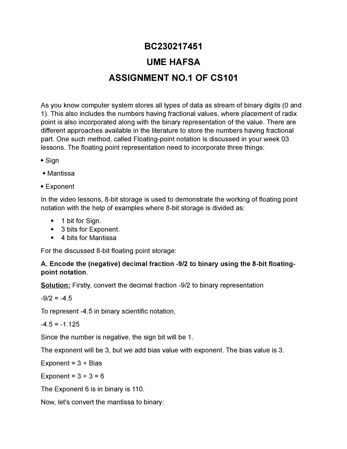 Cs101 - BC UME HAFSA ASSIGNMENT NO OF CS As You Know Computer System ...