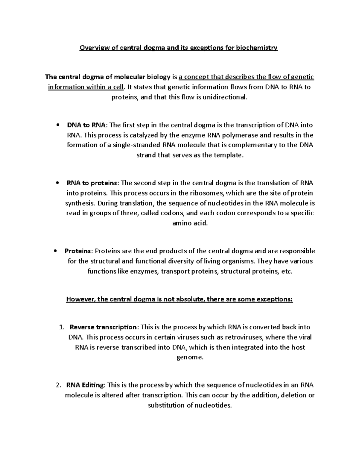 Document 89 95 overview of central dogma and its exceptions for