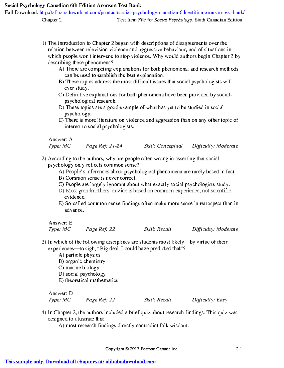 Social psychology canadian 6th edition - Chapter 2 Test Item File for ...