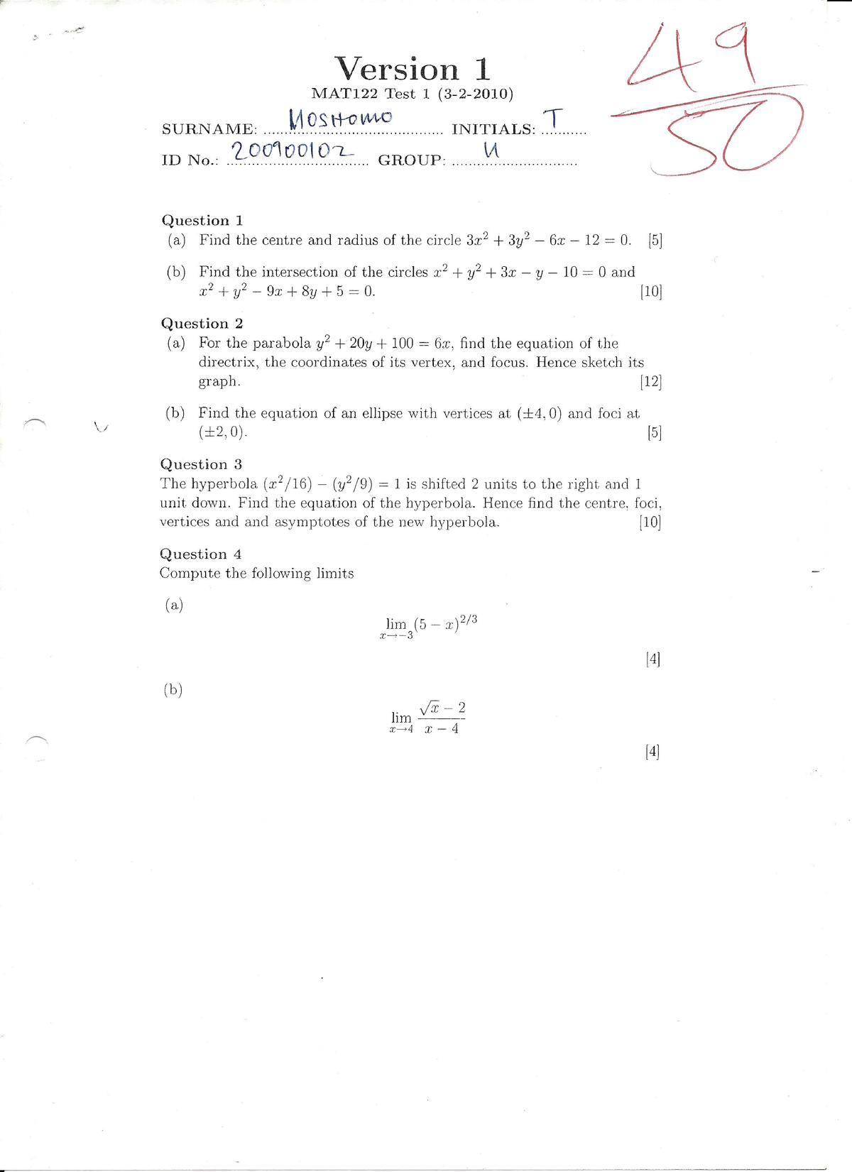 122 test1 - Past exam paper - introductory to mathematics - Studocu