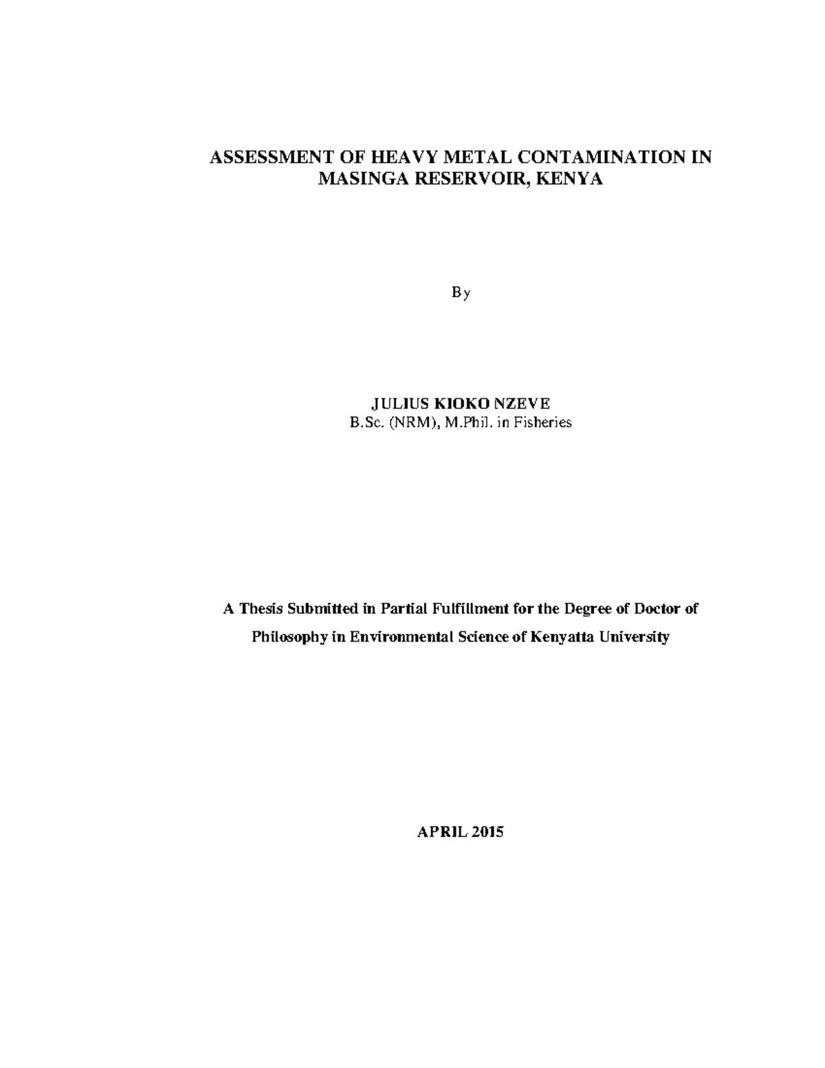Assessment OF Heavy Metal Contamination - ASSESSMENT OF HEAVY METAL ...