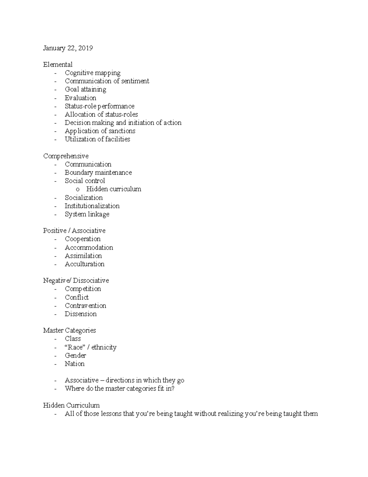 SOCI 1020 Week 3 Lecture Notes - 2019 - January 22, 2019 Elemental ...