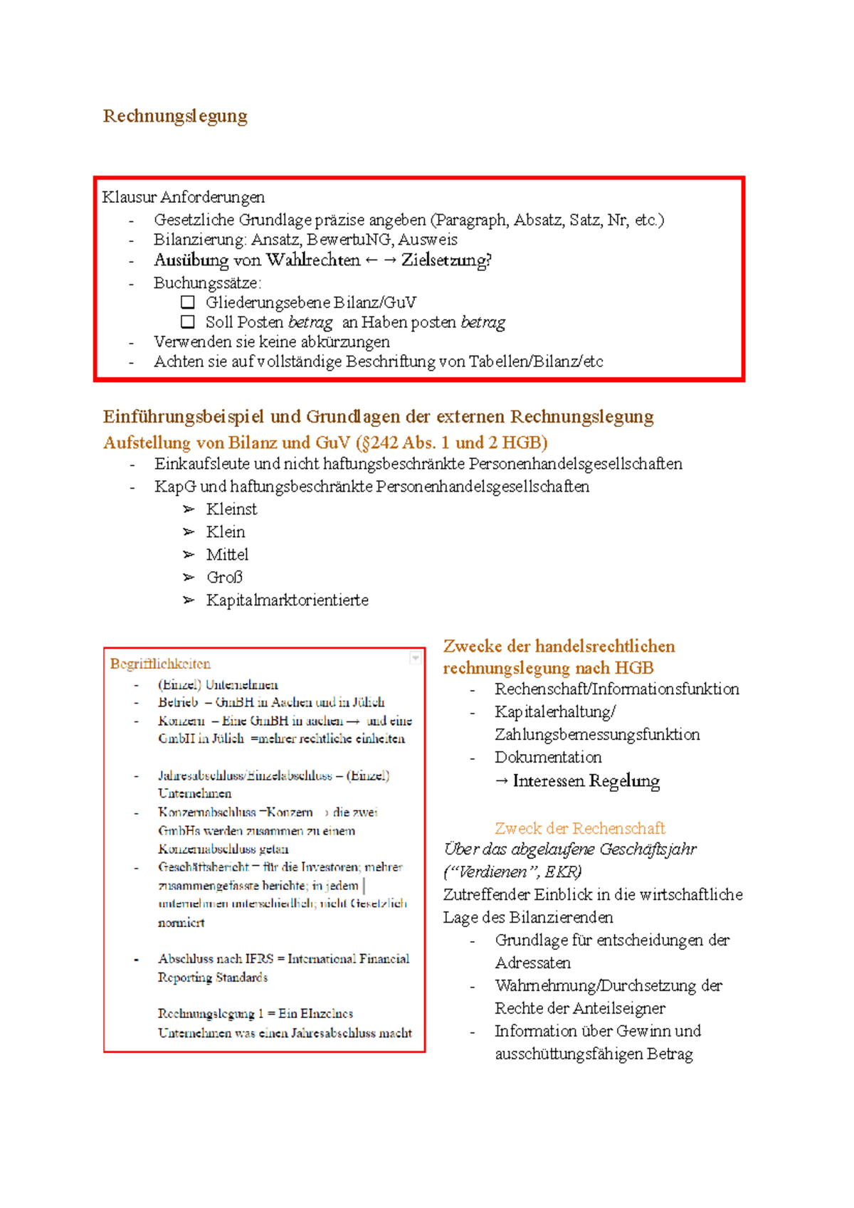 Rechnungslegung Einführung Rechnungslegung Klausur Anforderungen