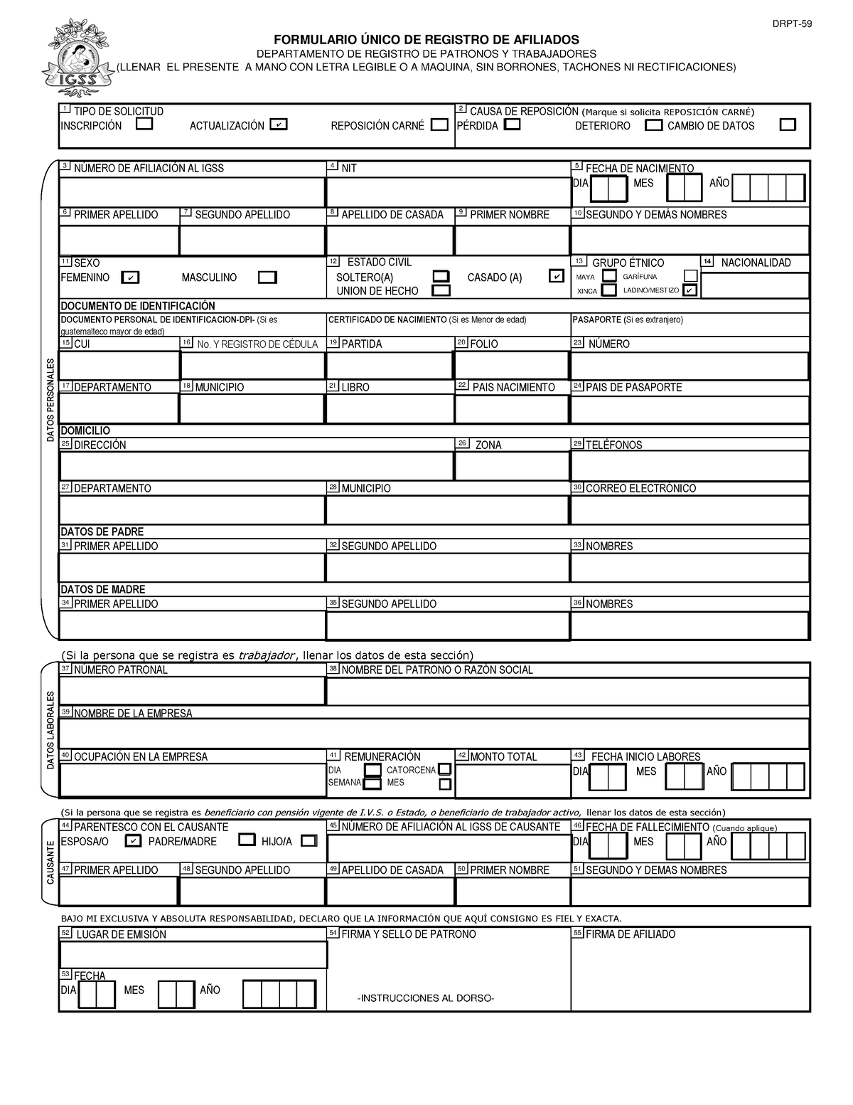 FORMULARIO INSCRIPCIÓN Y ACTUALIZACIÓN DE DATOS IGSS DRTP59 ...