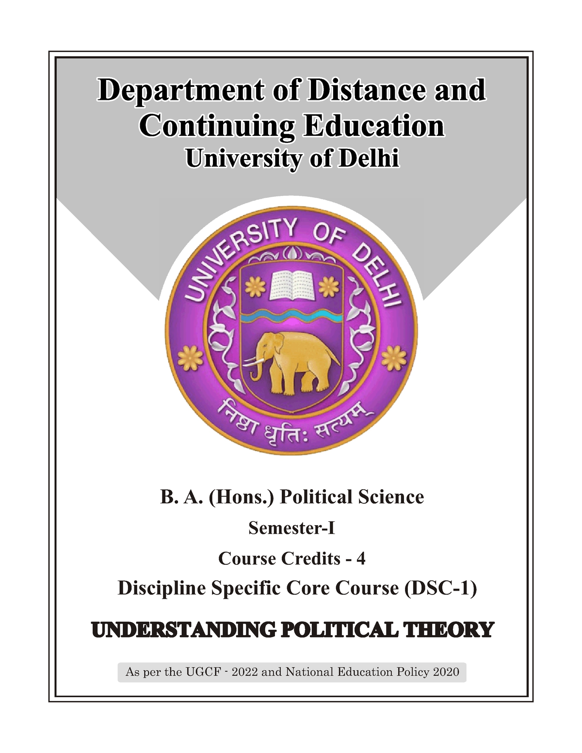 Upt Updated Sol - B. A. (Hons.) Political Science Course Credits - 4 As ...