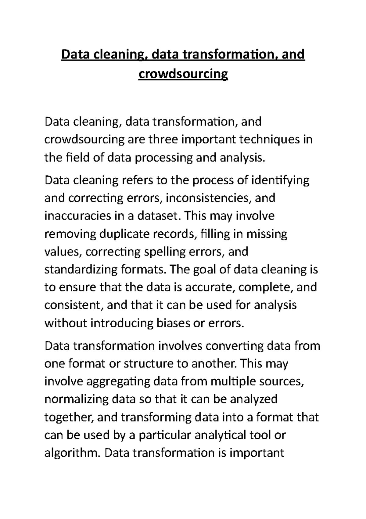 Data cleaning, data transformation, and crowdsourcing - Data cleaning ...