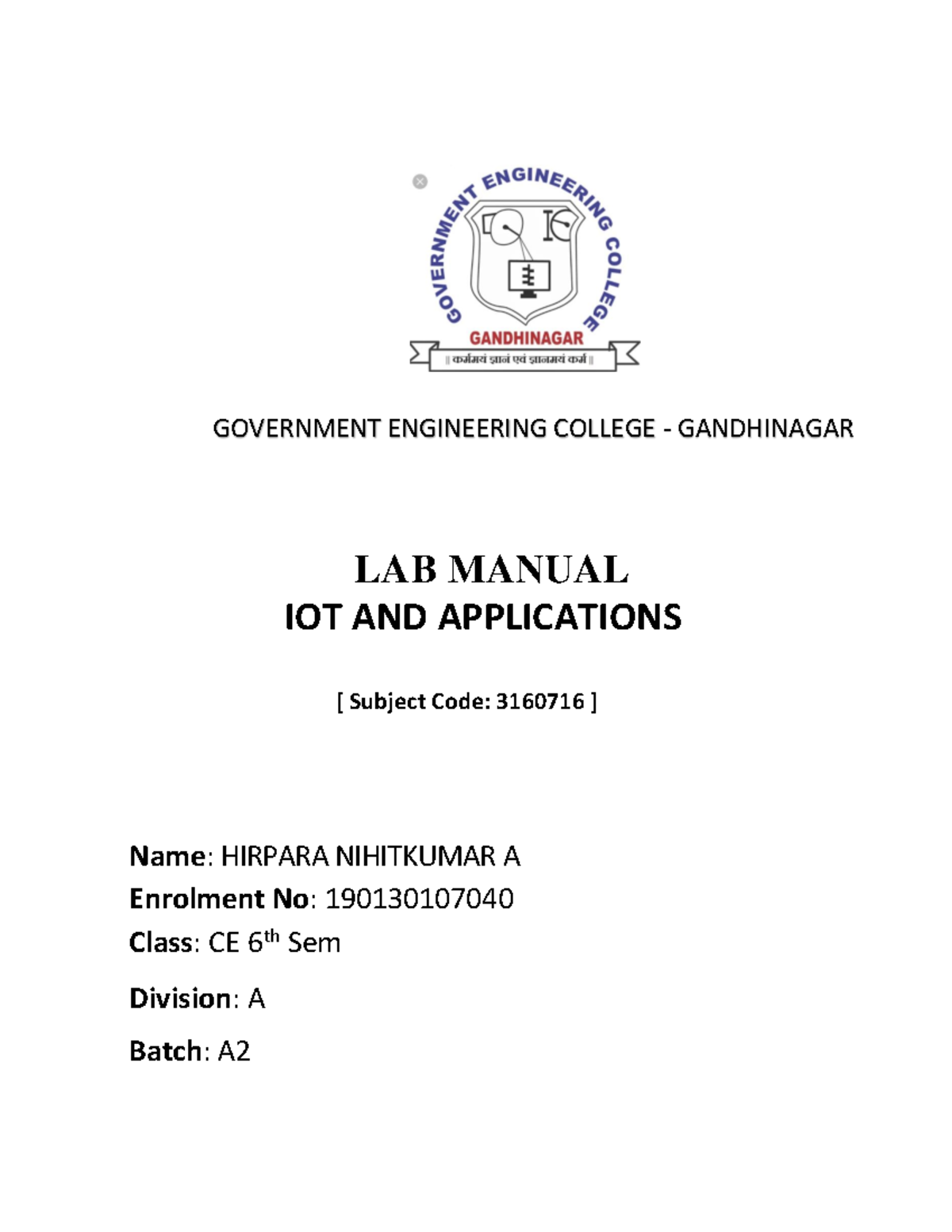 190130107040-CE A IOT HELP - LAB MANUAL IOT AND APPLICATIONS [ Subject ...