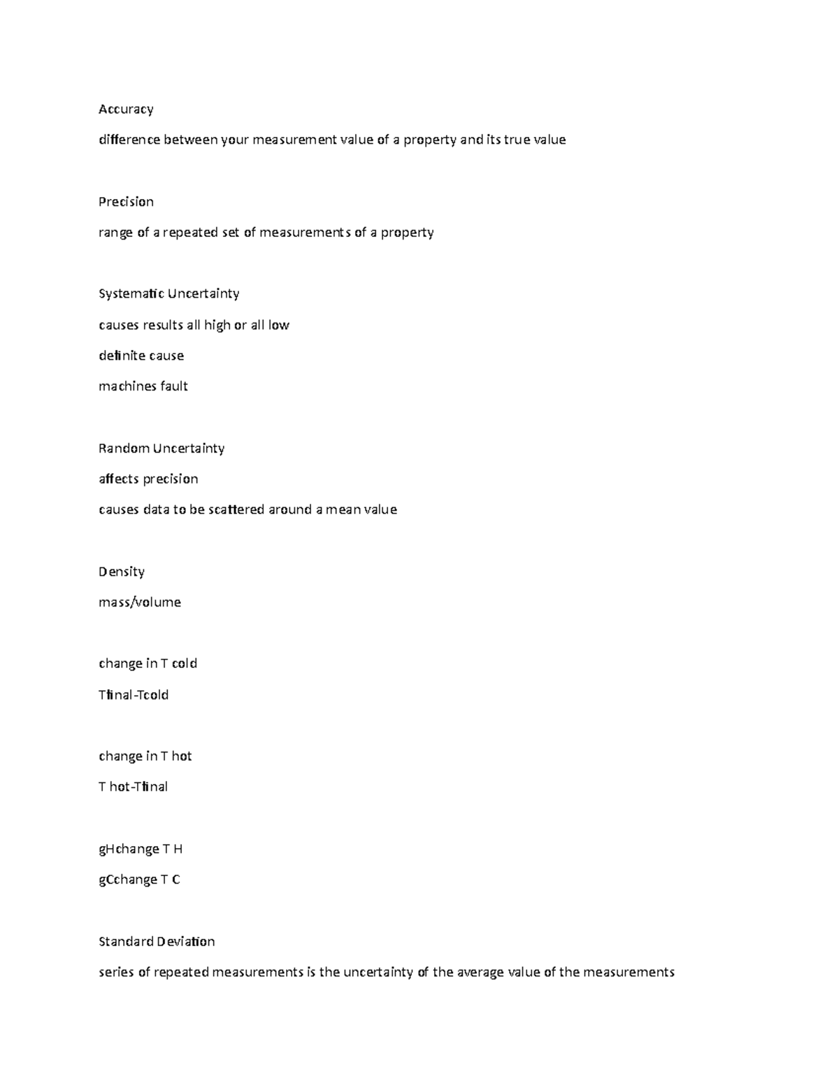Chemistry 1 Lab Final Review Accuracy difference between your