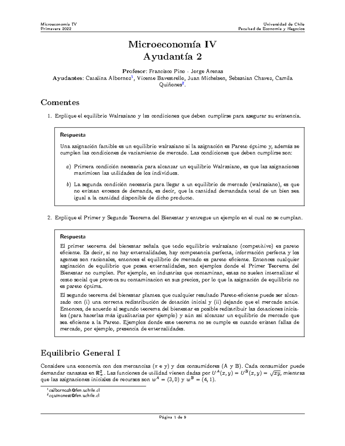 Ayudantia 2 Micro IV Ayudant a Primavera 2022 Facultad De Econom 