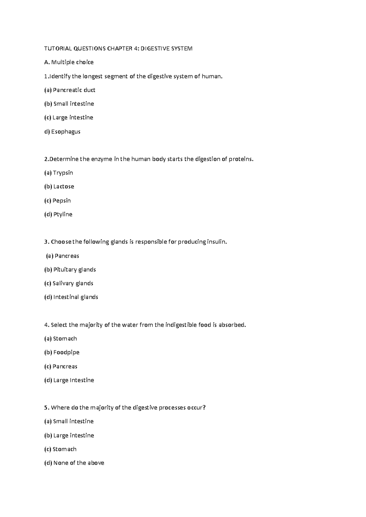 Question Tutorial 4 Digestive System - TUTORIAL QUESTIONS CHAPTER 4 ...