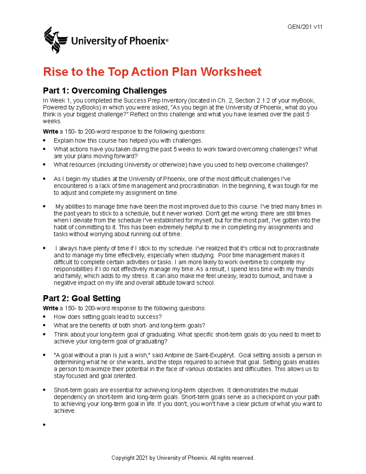 Gen201 v11 wk5 rise to the top action plan worksheet 2022 completed ...