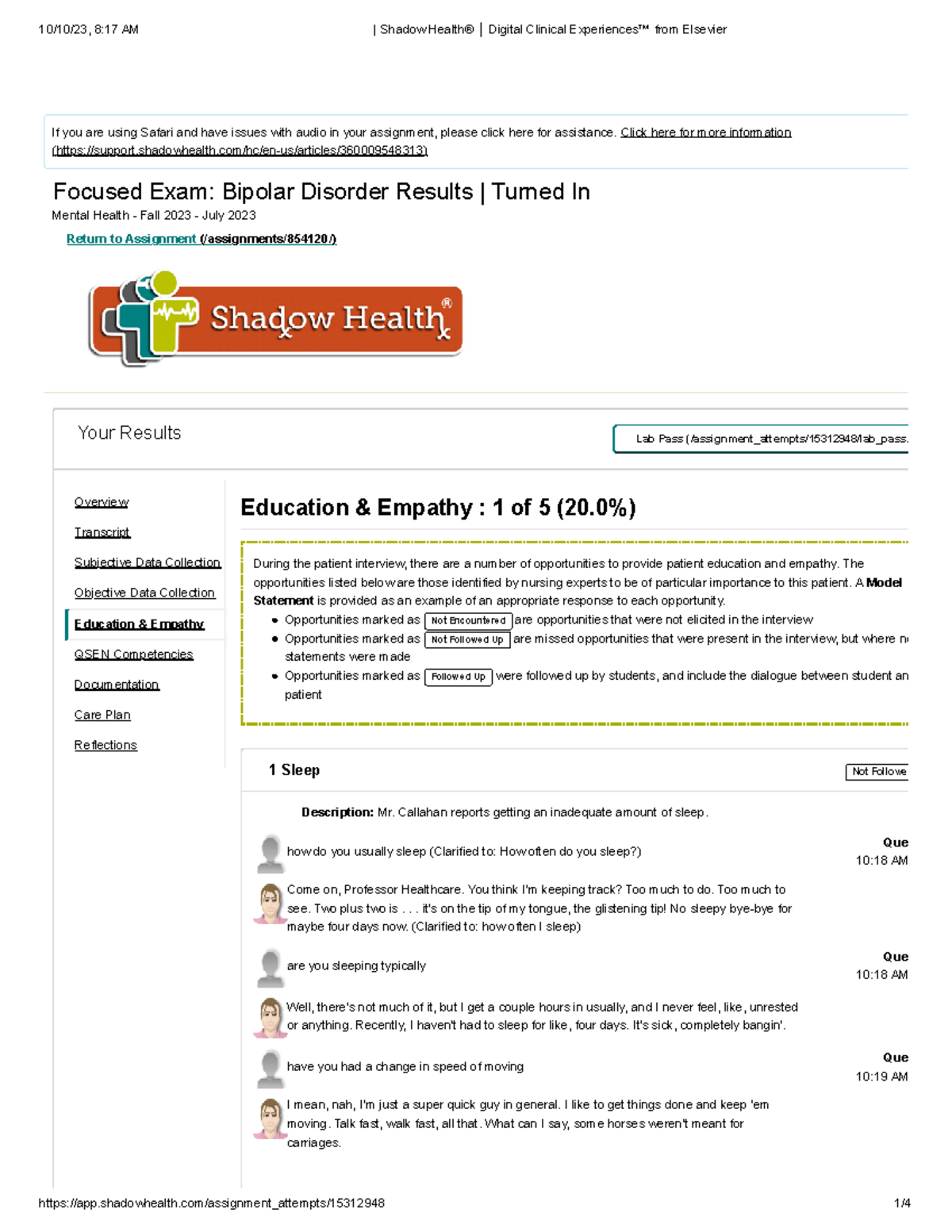 Shadow Health® │ Digital Clinical Experiences™ from Elsevier 4