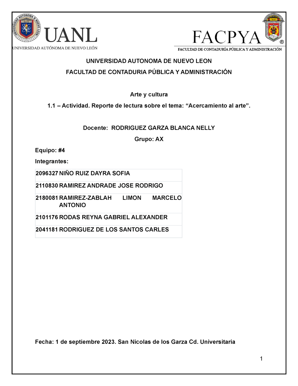 11 Reporte De Lectura Acercamiento Al Arte Equipo 4 Universidad Autonoma De Nuevo Leon 1821