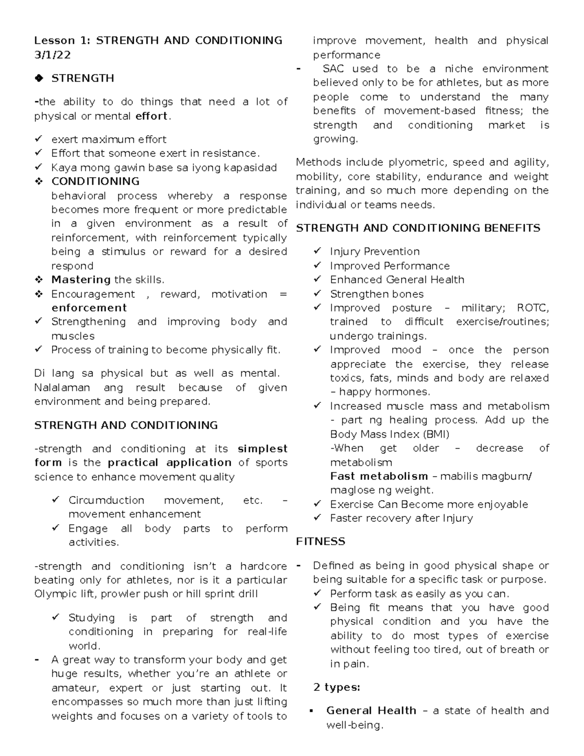 Lesson 1 Functional Training Pathfit Lesson 1 Strength And