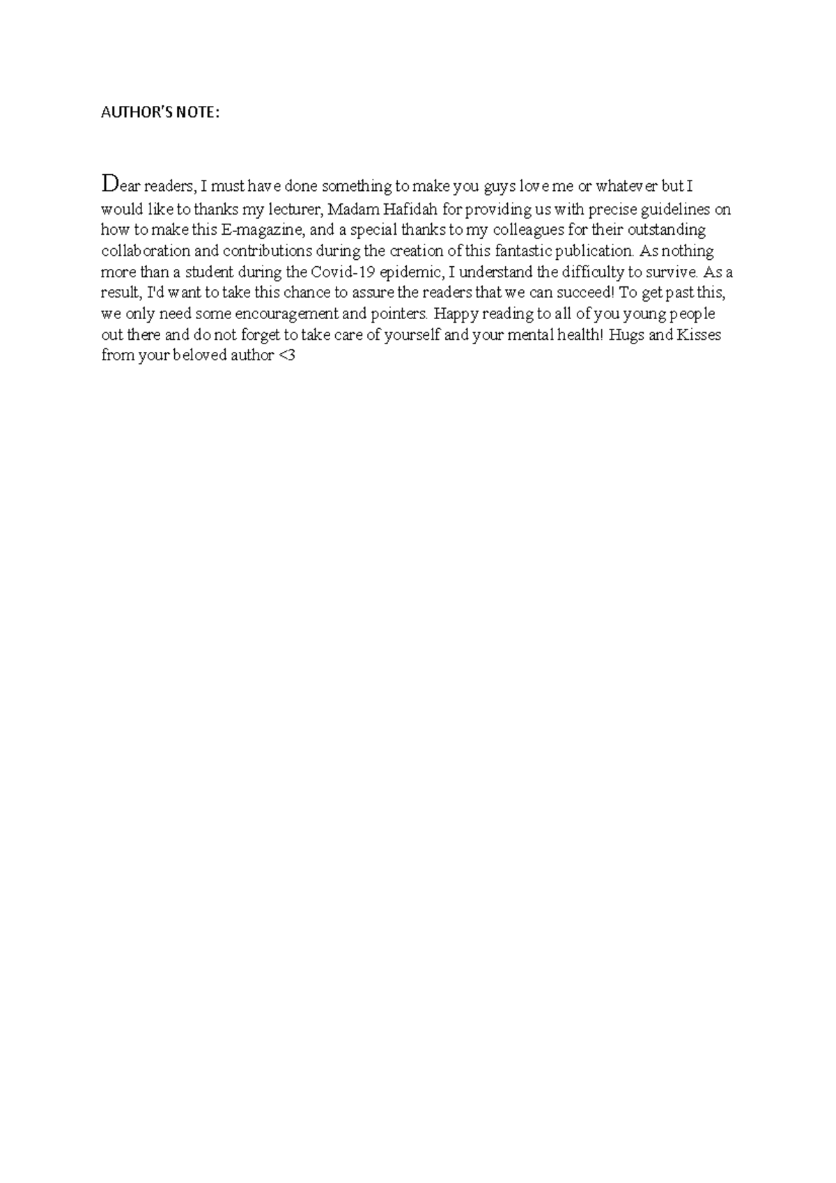 Author's note - hopes this will help - AUTHOR’S NOTE: Dear readers, I ...