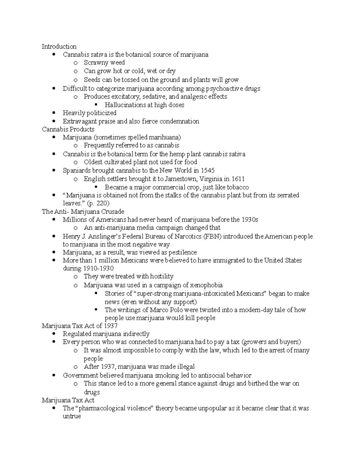 Ch. 11 Marijuana - Drugs In Societies Notes - Introduction Cannabis ...