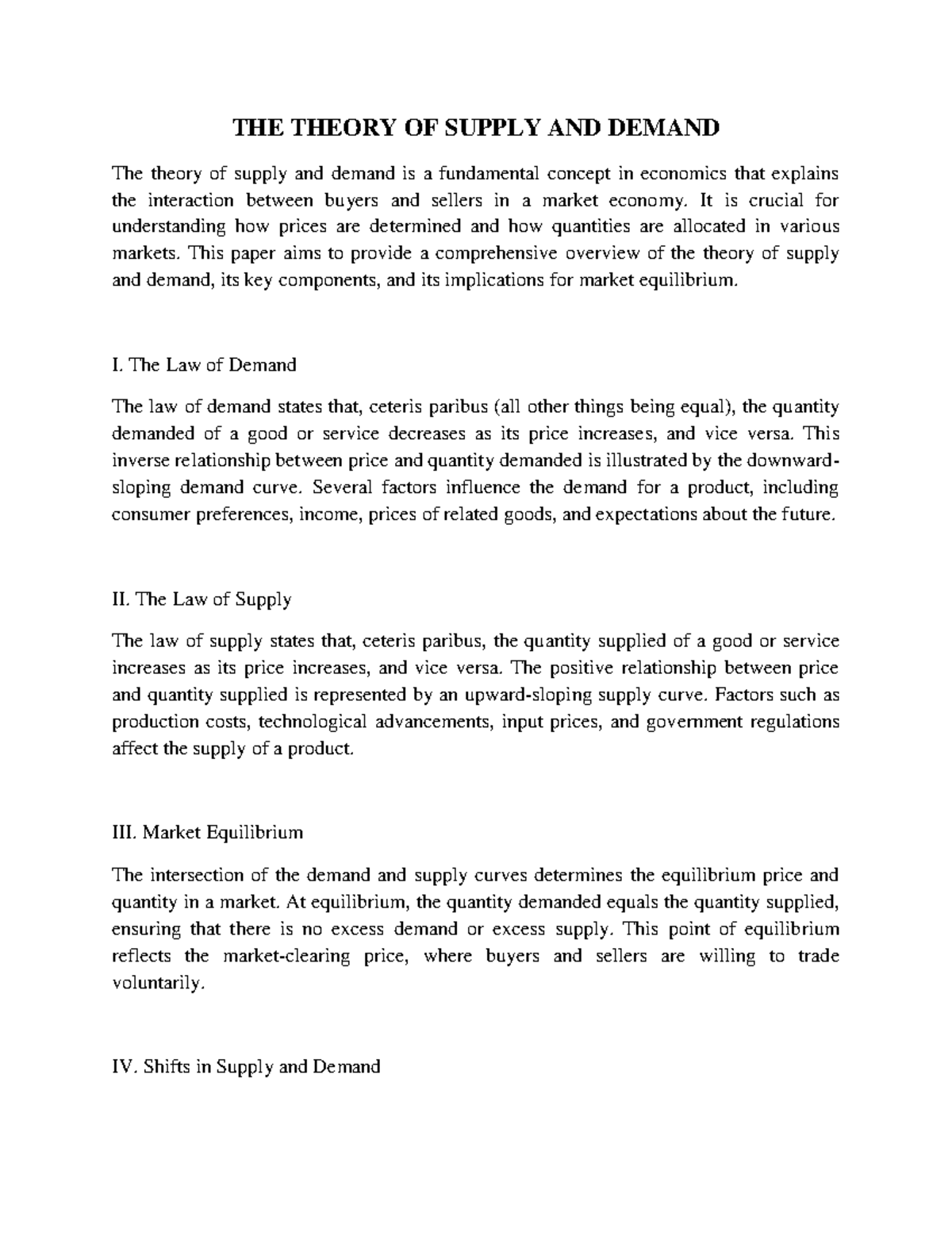 THE Theory OF Supply AND Demand THE THEORY OF SUPPLY AND DEMAND The