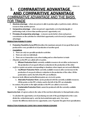 ECON1101 Microeconomics 1 Notes - Chapter 1 - Comparative Advantage and ...