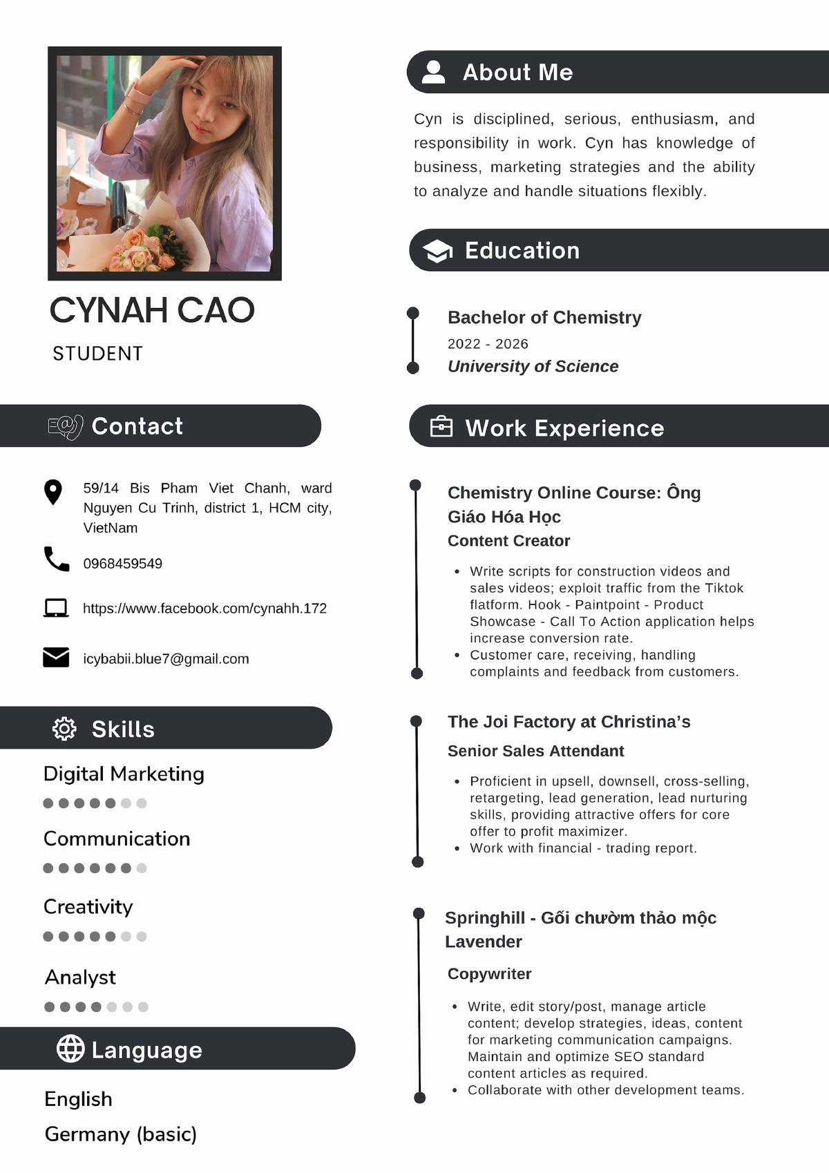 White and Beige Minimalist Designer Professional Cv Resume - Chemistry ...