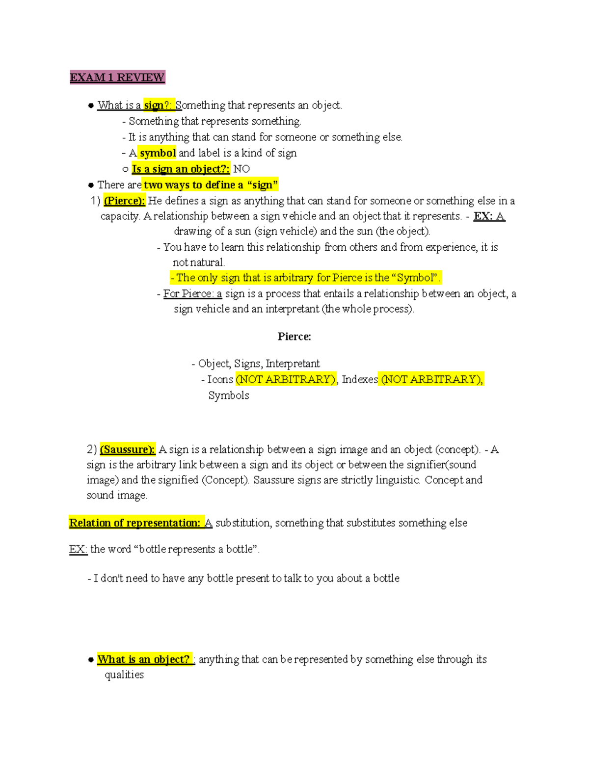 Anthro 104- EXAM 1 Review Sheet - EXAM 1 REVIEW What is a sign ...