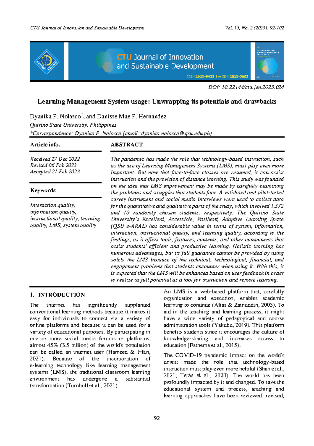 Sample Published Journal Article - DOI: 10.22144/ctu.jen 23. Learning ...