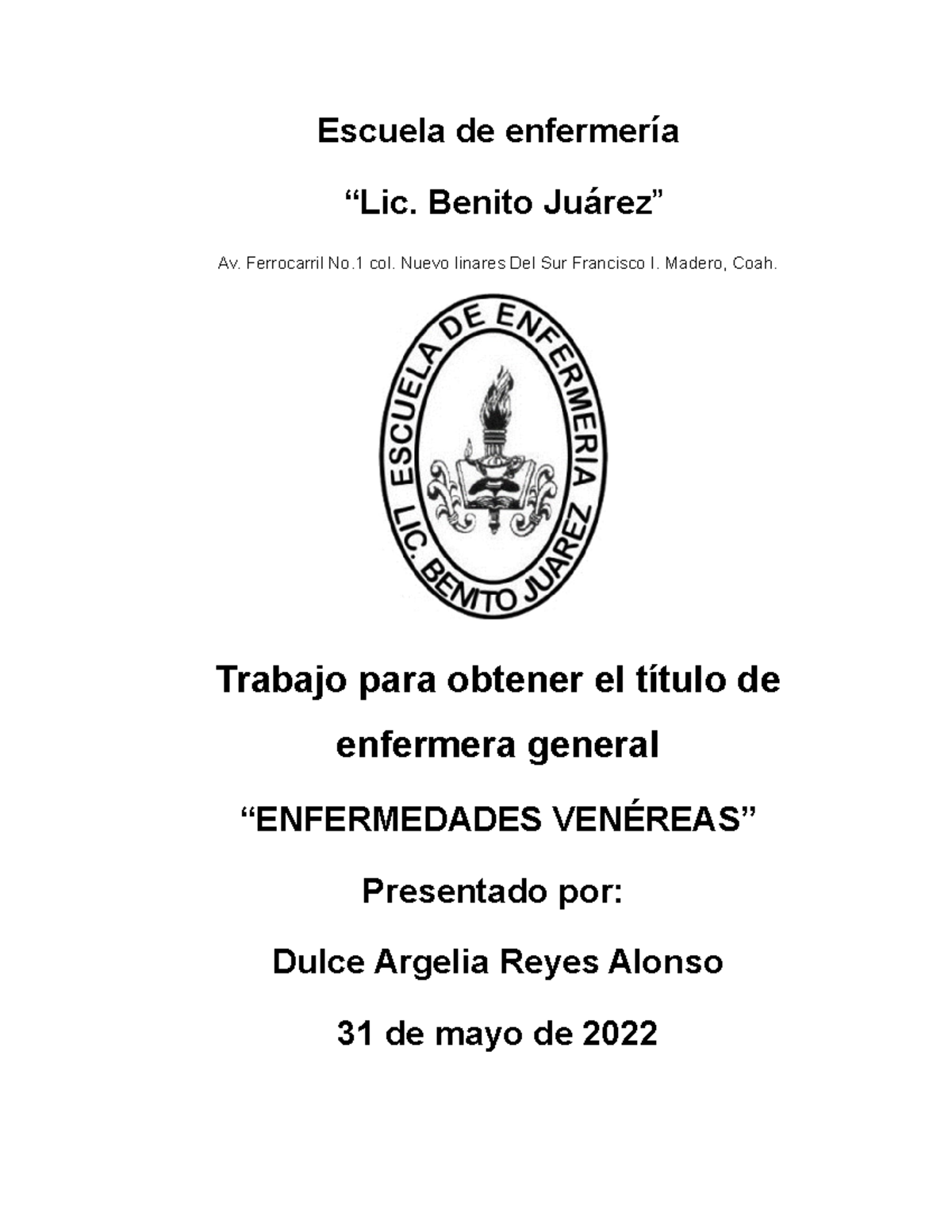 Mini Tesis - Escuela De Enfermería “Lic. Benito Juárez ” Av ...