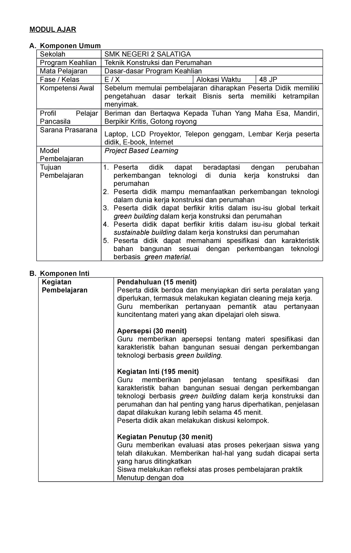 Modul AJAR 2 - MODUL AJAR A. Komponen Umum Sekolah SMK NEGERI 2 ...