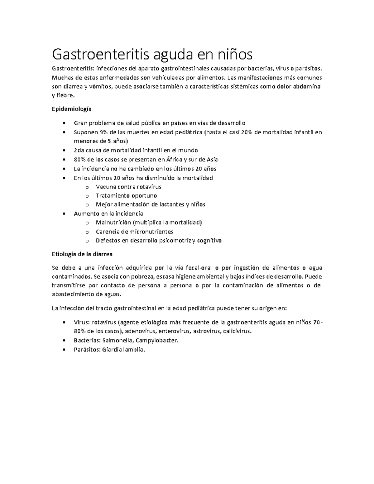 Gastroenteritis aguda ninos duracion