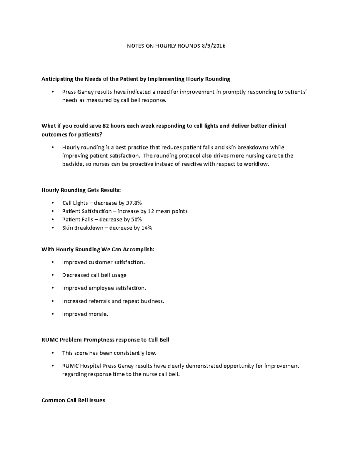 Notes on Hourly Rounds 8 - NOTES ON HOURLY ROUNDS 8/9/ Anticipating the ...