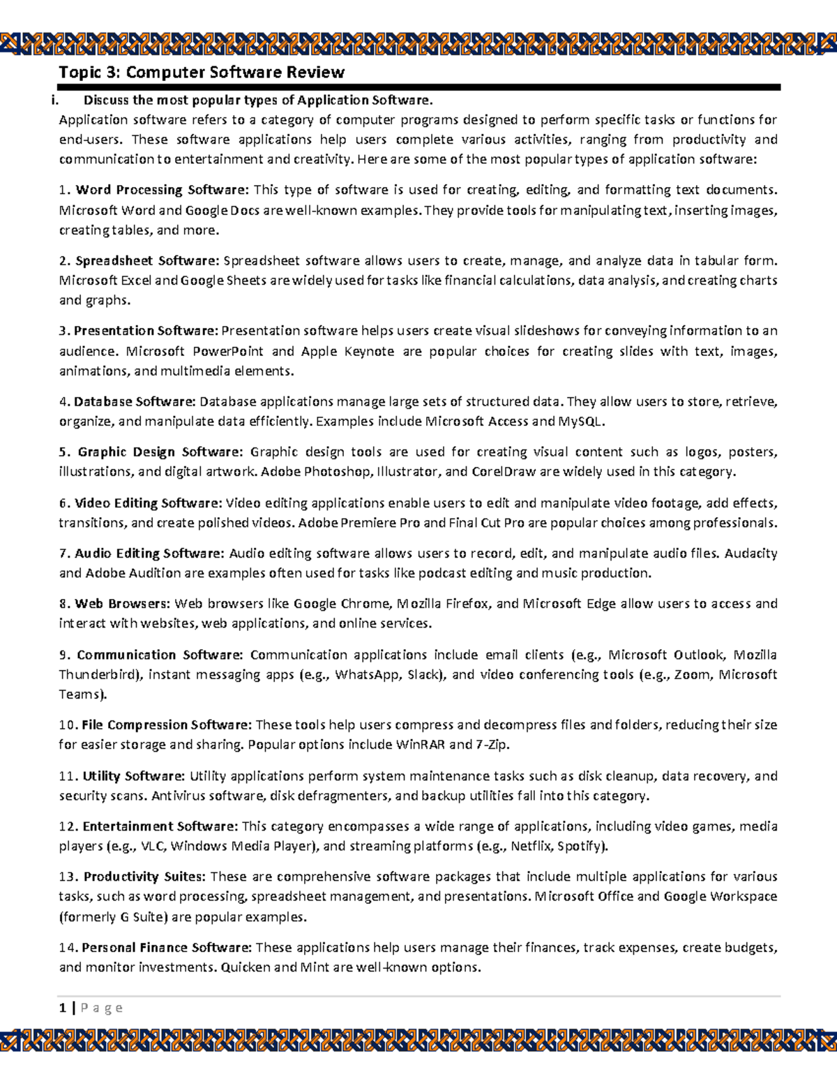 Topic 3 - Review - C/ware - i. Discuss the most popular types of ...