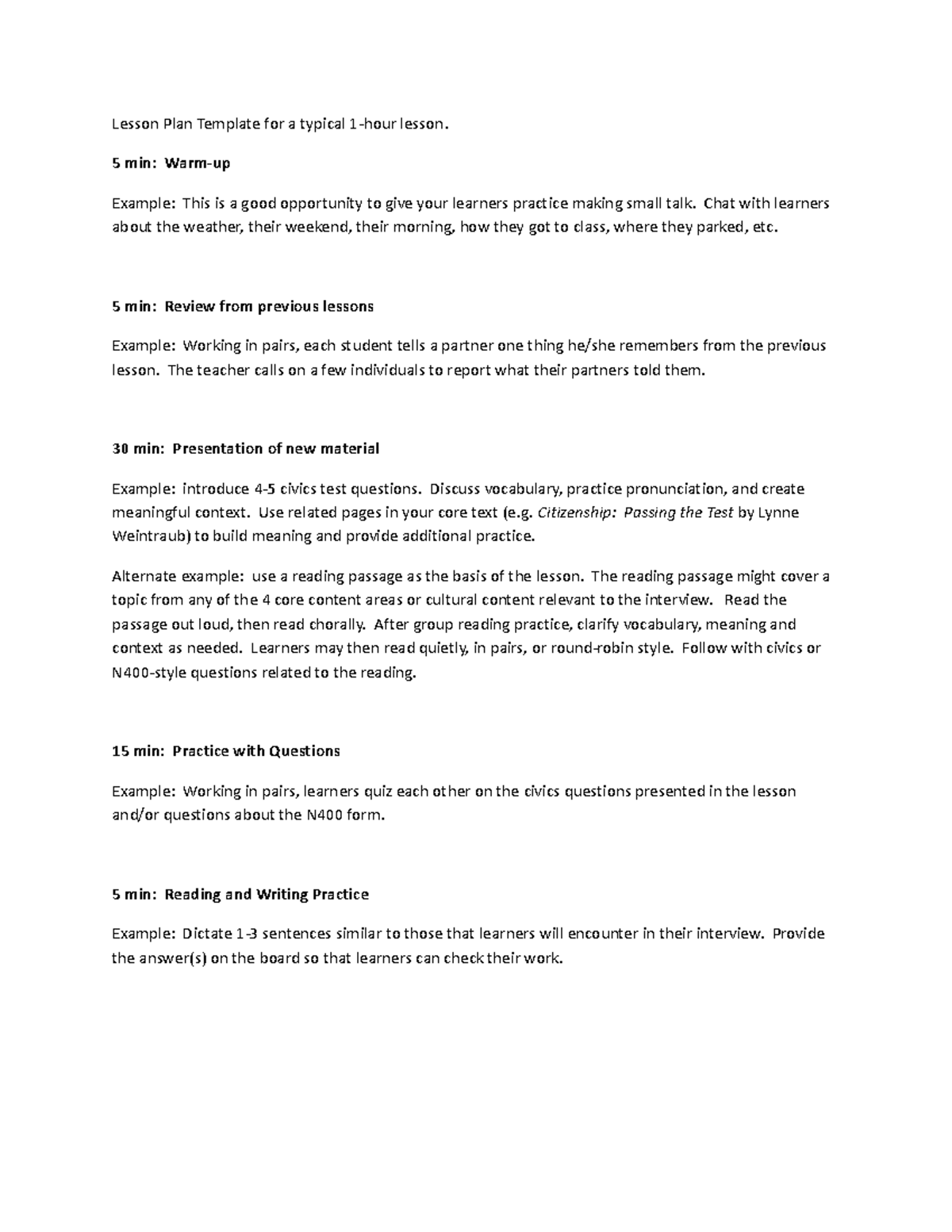 1hour class lesson plan template 1 Lesson Plan Template for a