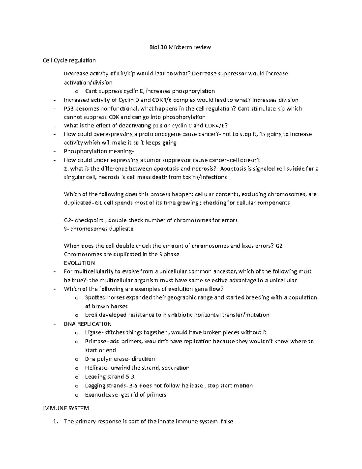 Biol 30 Midterm review - Summary Principles of Biology I - Biol 30 ...