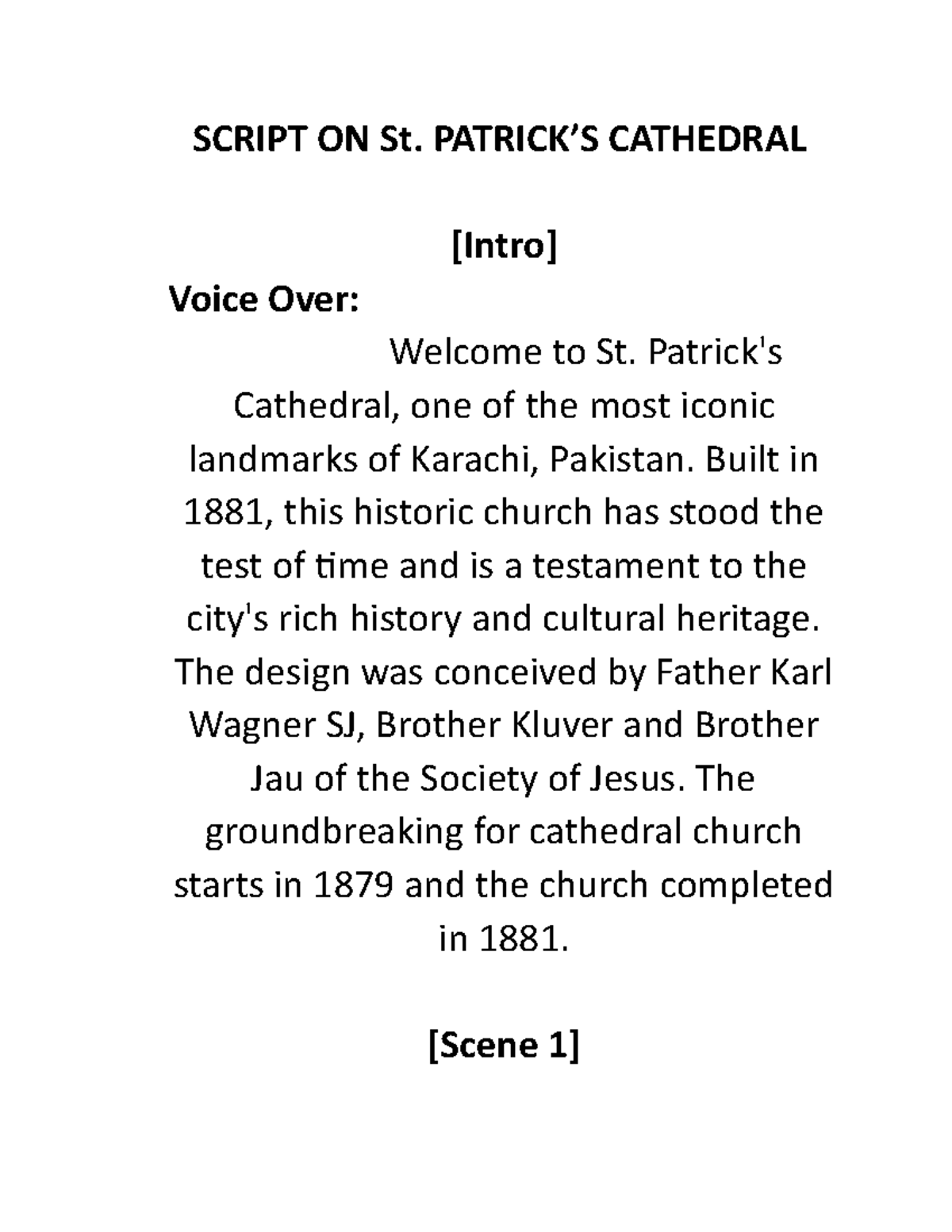 History script - Yeh - SCRIPT ON St. PATRICK’S CATHEDRAL [Intro] Voice ...