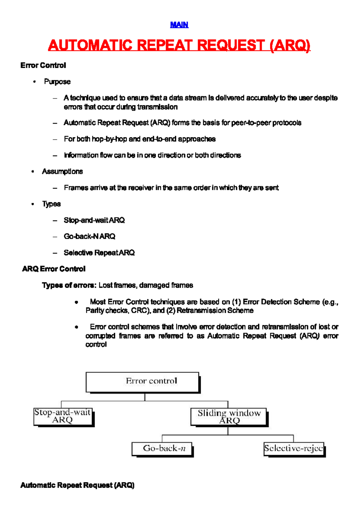 ARQ - complete computer network notes for exams - MAIN AUTOMATIC REPEAT ...