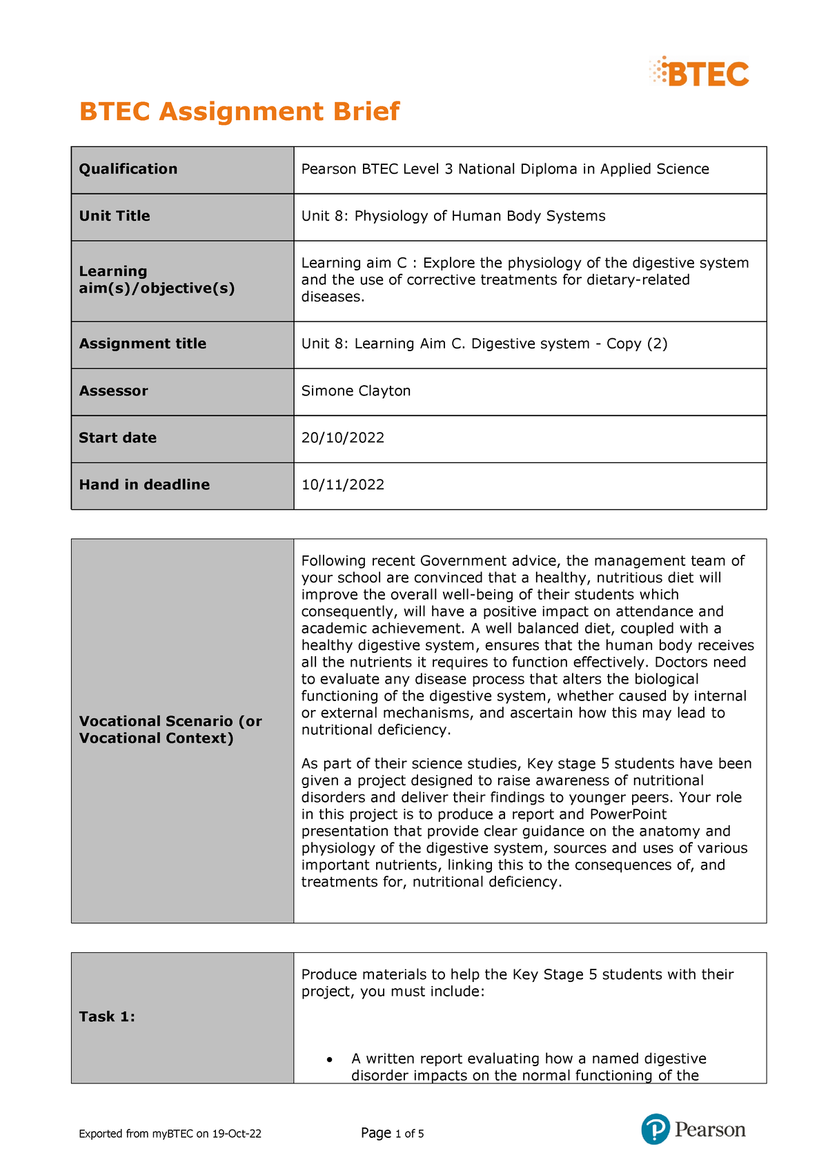 Unit 8 C Assignment Brief - BTEC Assignment Brief Qualification Pearson ...