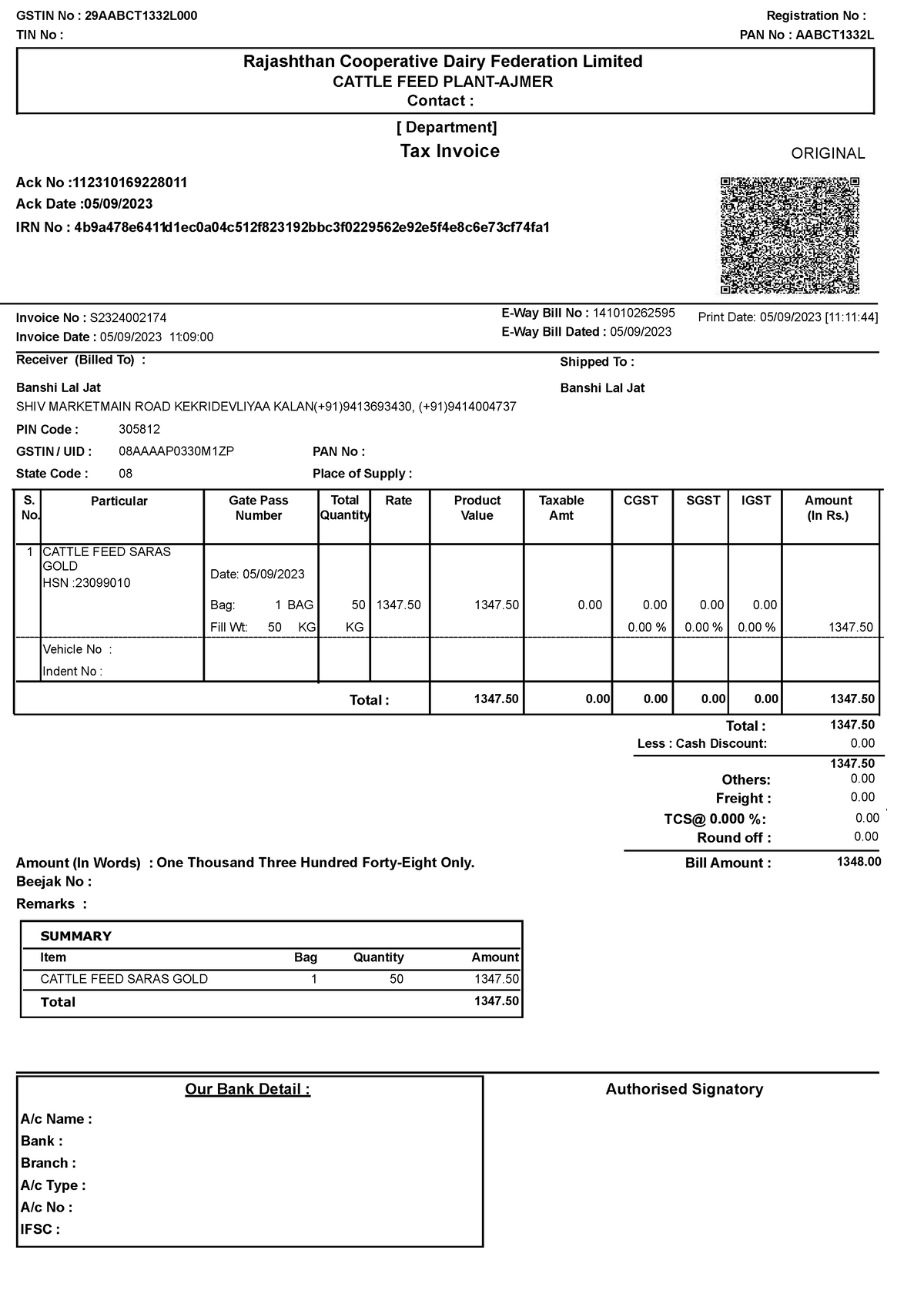 E-invoice format nottaxable - Rajashthan Cooperative Dairy Federation ...