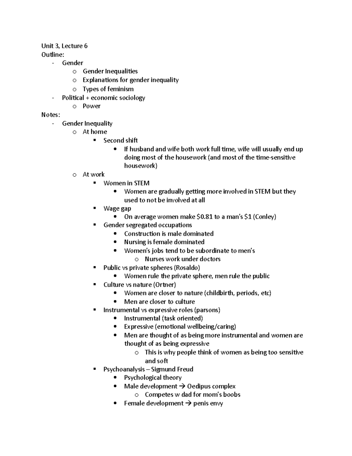 Unit 3, Lecture 6 - Unit 3, Lecture 6 Outline: - Gender o Gender ...