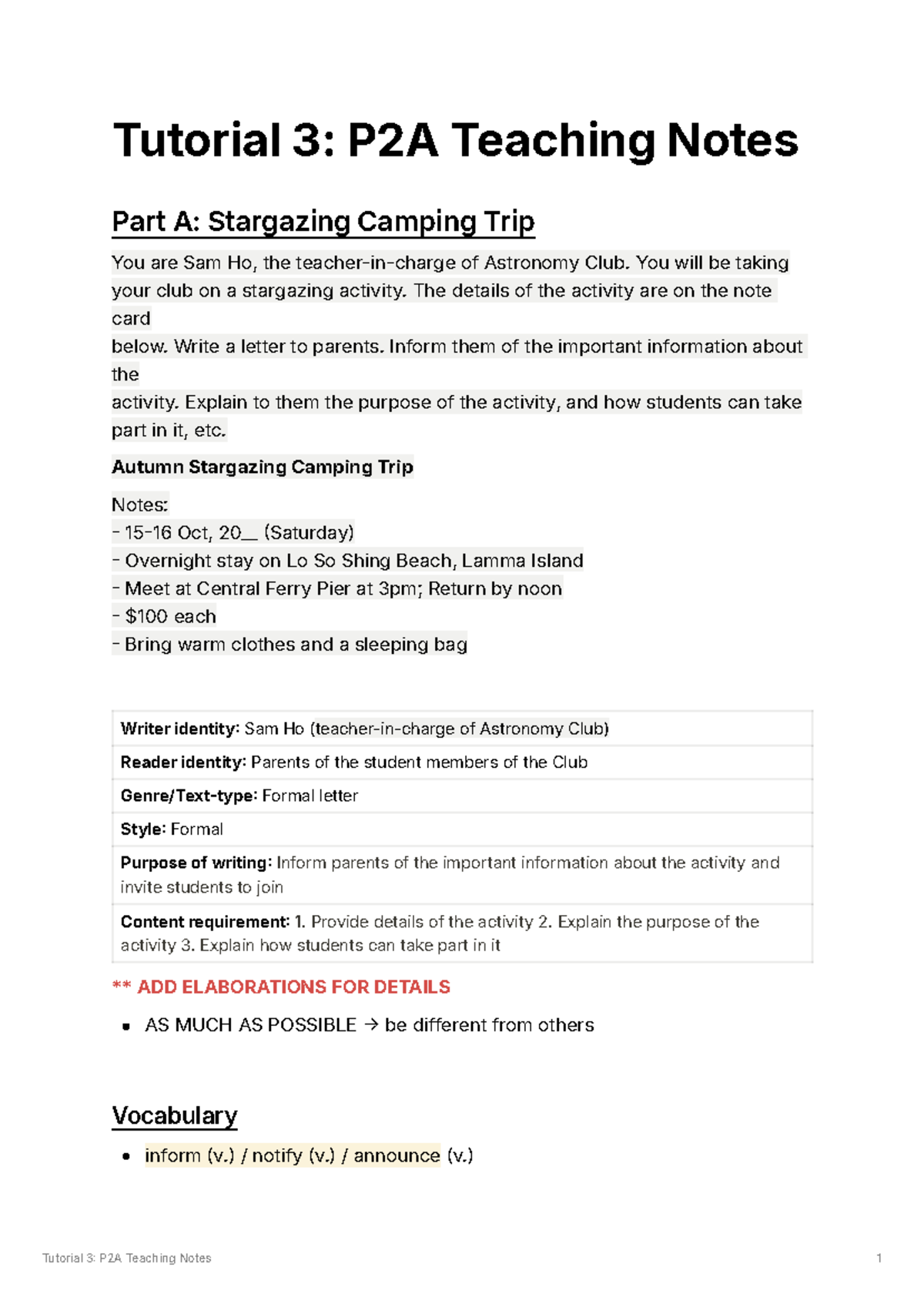P2A Teaching Notes - Tutorial 3: P2A Teaching Notes Part A: Stargazing ...
