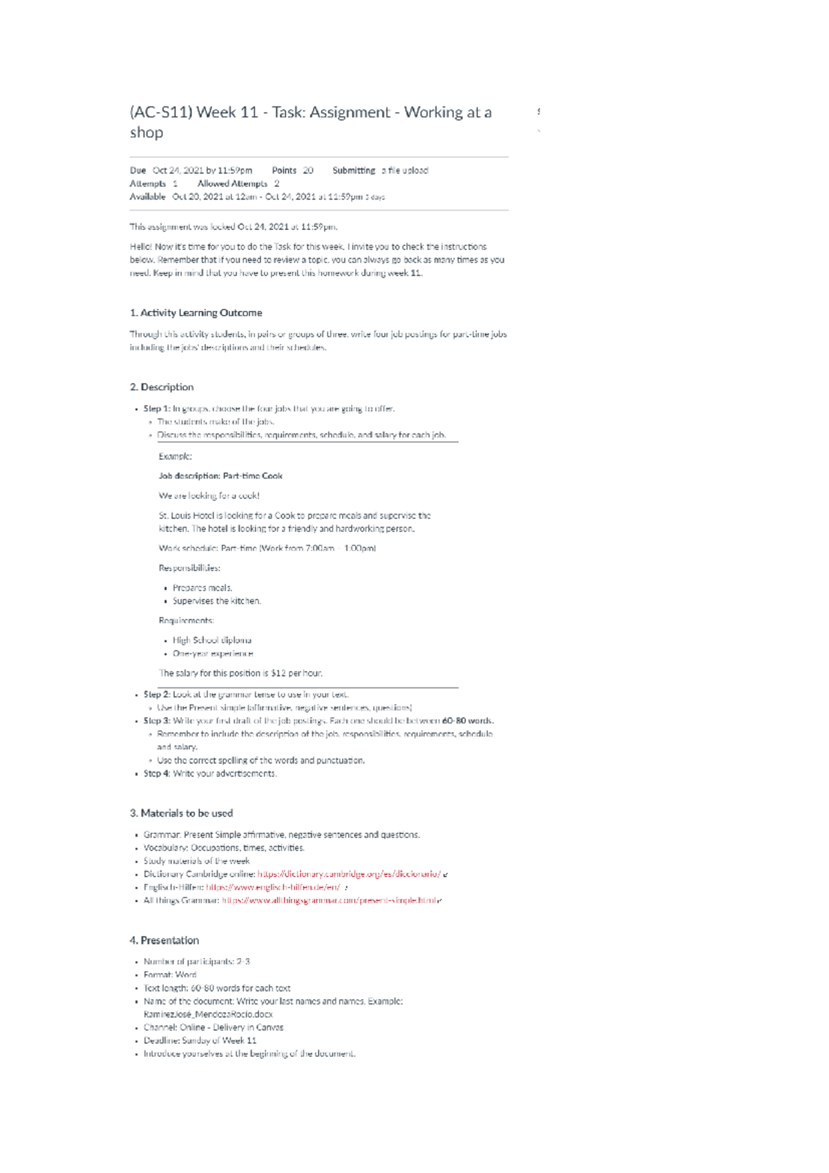 Ac S11 Week 11 Task Assignment Working At A Shop Job Description Ac S11 Week 11 Task Assignment Working At A Shop Job Description
